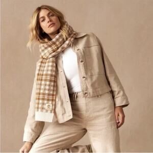 NWT Timberland Buffalo Plaid Rectangle Scarf Tan & White Streetwear Fall Outdoor